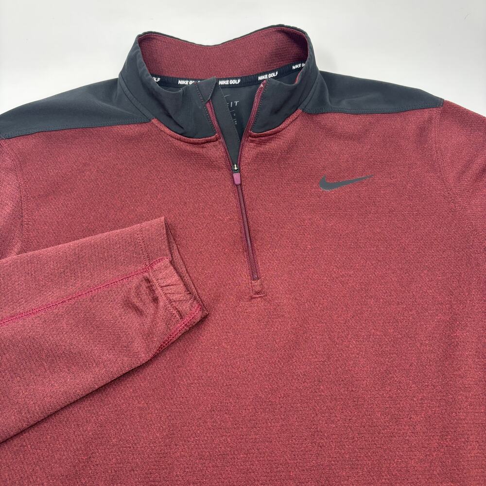 Nike Golf Dri Fit Mens Large Burgundy Black Long Sleeve 1/4 Zip Pullover